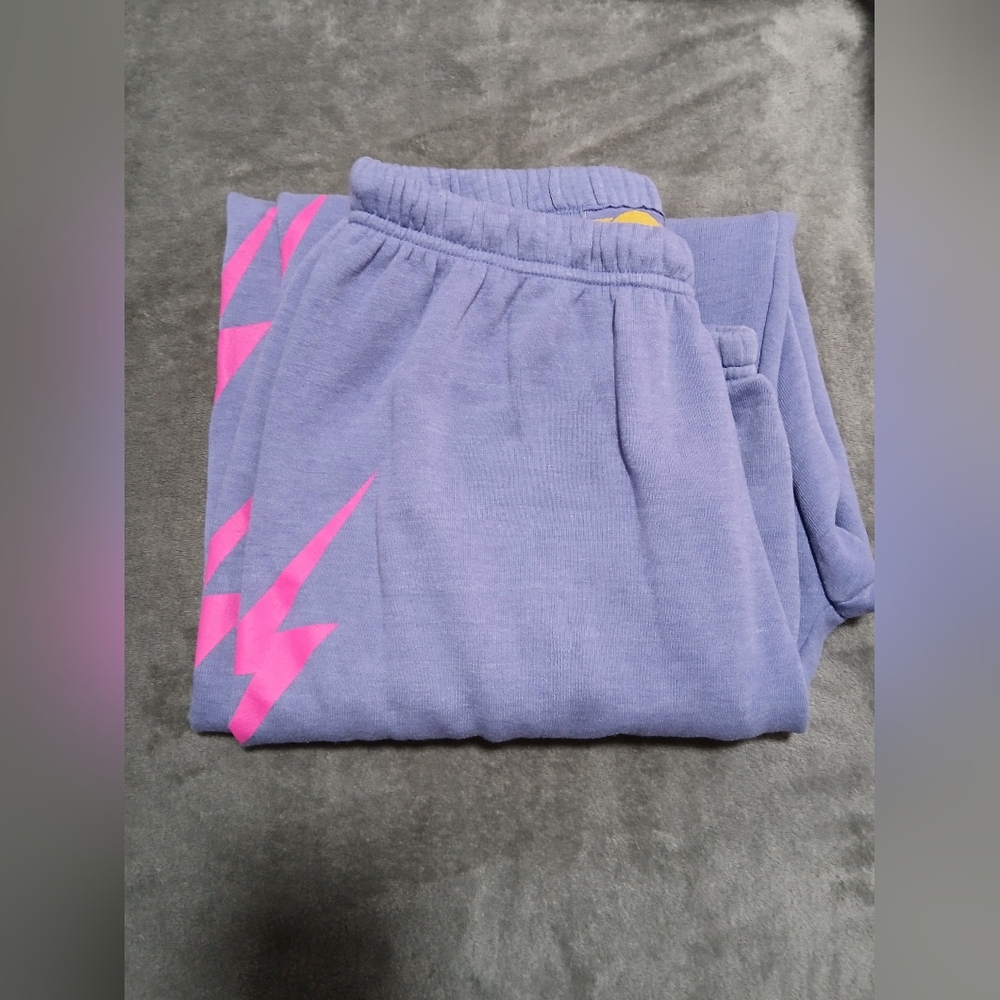 Aviator Nation Lavender Sweatpants with Pink Lightning Bolts - Picture 8 of 8